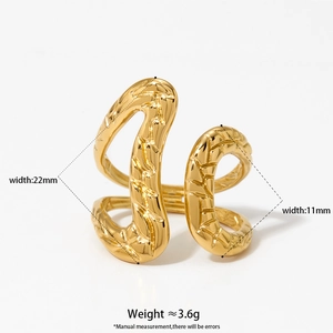 Irregular textured stainless steel ring with golden snake skin pattern relief and 22mm width