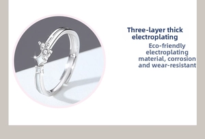 Detail of silver star ring featuring triple-layer plating and zircon accents