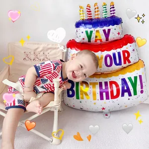 Grand ballon gâteau d'anniversaire coloré avec chaise ours portable pour fête d'enfant