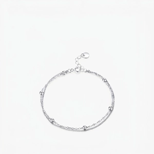 925 Sterling Silver Double Layered Bracelet Minimalist Polished Round Beads Adjustable Delicate Jewelry For Women