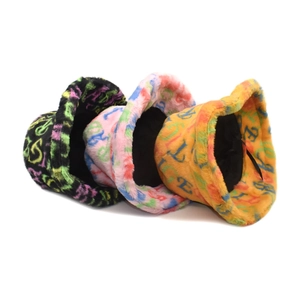 Winter faux fur bucket hat for women with colorful letter print and plush warm material