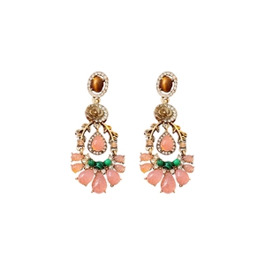 Orecchini vintage stile palazzo con gemme rosa a goccia e cristalli floreali lucidi