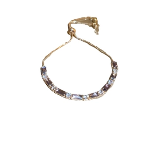 Adjustable gold zircon heart bracelet with sparkling stones and sliding clasp