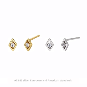 Rhombus Stud Earrings With 925 Sterling Silver Earring Post Zircon Geometric Minimalist Jewelry For Women