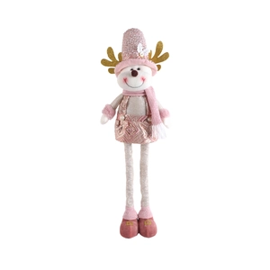 Pink standing Christmas reindeer plush doll with retractable long legs and sequins hat