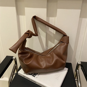 Retro PU Leather Pleated Dumpling Shoulder Bag Knot Strap Crescent Crossbody Bag For Women Casual Minimalist