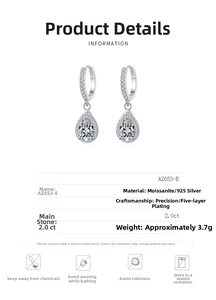 Detail view of 2.0ct pear-shaped moissanite earrings in 925 sterling silver with micro-pave