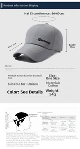 Detailed size chart showing baseball cap dimensions, circumference, and fit guide