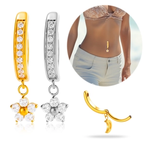 Belly Button Ring Titanium Alloy Flower Dangle Piercing Jewelry Inlaid Zircon Curved Bar Navel Stud For Women Trendy