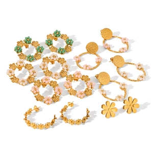 Parure de boucles d'oreilles marguerites en acier doré 18K avec perles colorées
