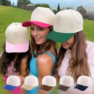 Baseball Cap Contrast Color Cotton Polyester Paneled Curved Brim Adjustable Trucker Hat For Outdoor Casual Sport Unisex