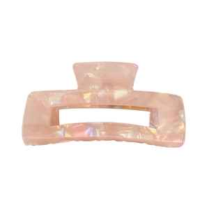 Large iridescent mermaid pink rectangular hair claw clip with marble texture for women
