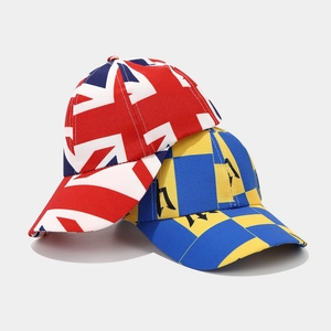 Kids baseball cap featuring Union Jack flag design and blue yellow checkered patterns