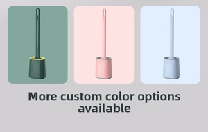 Three multi-color TPR silicone toilet brush sets with anti-slip bases and long handles
