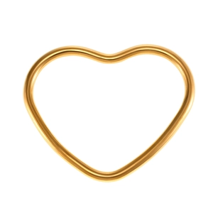 Polished 18k gold plated heart bangle with minimalist mirror finish on white background