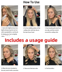 Step-by-step tutorial for heatless hair curler set with silk roller and scrunchies