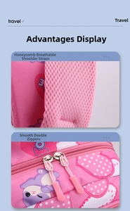 Breathable honeycomb mesh shoulder straps and smooth metal zippers on pink school backpack