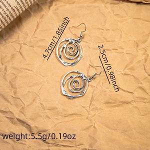 Detailed size chart for Bohemian geometric spiral earrings showing 4.7cm height and 2.5cm width