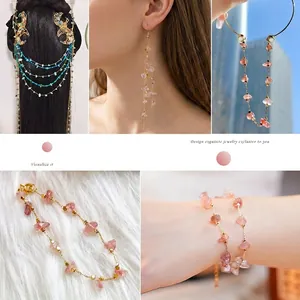 Handmade 14k gold-filled strawberry quartz crystal chain jewelry for DIY bracelets