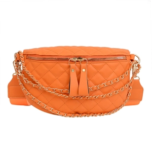 Quilted Rhombus Waist Bag PU Leather Chest Bag With Gold Chain And Wide Strap For Women Casual Crossbody