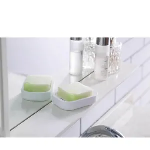 Minimalist white double-layer soap dish set for bathroom with drainage and lid