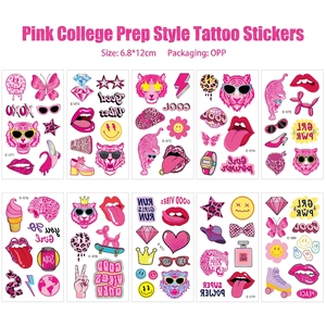 Rosa Preppy Temporäre Tattoo Aufkleber Set mit Schmetterlings und Herzmotiven für Party