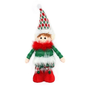 Christmas elf plush doll with retractable legs in red and green festive outfit