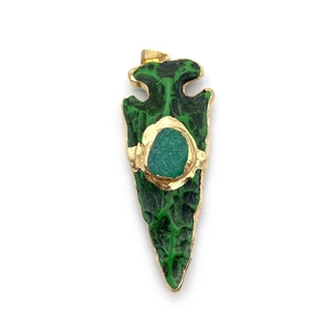 Arrowhead pendant in dark green with gold plating and light green stone inlay