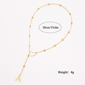 Golden bead chain necklace with 50cm length, featuring heart and letter A pendant