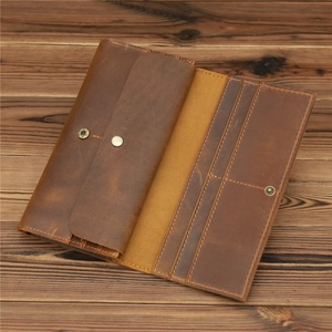 Retro Crazy Horse Genuine Leather Long Wallet Men Vintage Cowhide Clutch Bag Handcrafted Style Multiple Card Slots