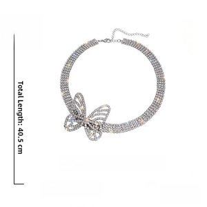 Silver butterfly choker with sparkling rhinestones, 40.5cm length and 19.1g weight detail