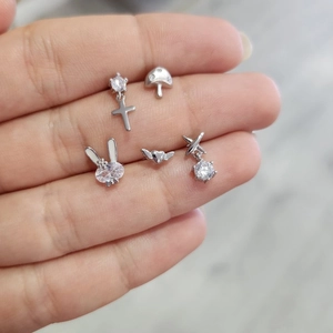 S925 silver stud earring set with cross heart and star charms featuring cubic zirconia