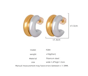 Size guide for titanium steel dual-tone C-shaped earrings with weight and dimensions