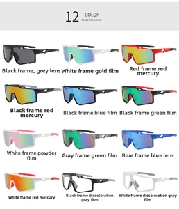 Detailed grid of twelve sports cycling sunglasses with various frame and lens colors