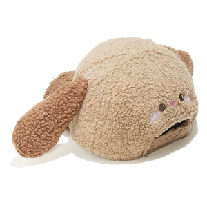 Detail of soft teddy fleece bunny baseball cap with long ears and cute embroidery