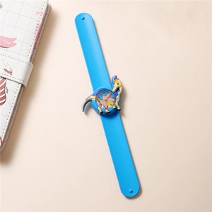 Blue dinosaur cartoon slap watch for kids featuring a soft strap and cute quartz dial