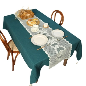 Elegant cream lace table runner with hollow design for wedding and Christmas party decor