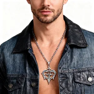 Collier Pendentif Croix En Acier Inoxydable Gothique Cœur Texture Rétro Punk Rock Bijoux Pour Hommes Femmes