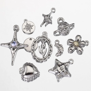 Assorted silver vintage pendants featuring star heart and rose shapes for DIY necklaces