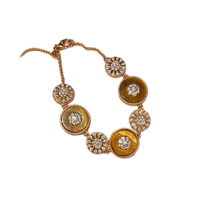 Bracelet plaqué or 18 carats avec tournesols en zircon et pierres rondes en acétate