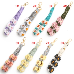 Handmade Woven Flower Keychain Wristlet Cotton Macrame Daisy Bag Charm Accessory For Women Girls Boho Style