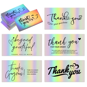 Rainbow Holographic Thank You Cards For Small Business Packaging Gift Box Decor Laser Shimmer Beyond Grateful Support