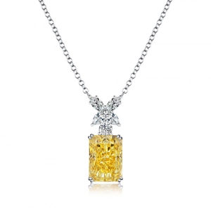 S925 sterling silver necklace featuring a large yellow square-cut radiant zircon pendant