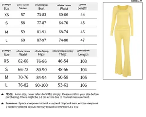 Size chart detail showing measurements in CM for top and pants of casual solid set