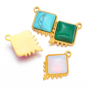 Pendentifs carrés en acier inoxydable avec pierres naturelles pour bijoux DIY