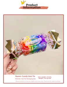 Detail of candy-shaped packaging with colorful high-elastic hair ties for girls