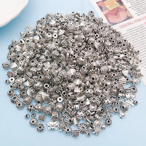 Macro view of assorted antique silver alloy spacer beads for DIY jewelry making