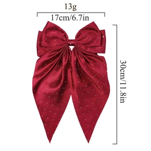 Barrette à nœud élégante en satin rouge foncé avec strass pour queues de cheval chic