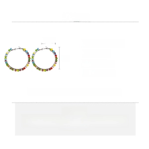Detail specifications for colorful glass bead hoop earrings with 5cm diameter and 12.9g weight