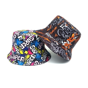 Reversible Graffiti Print Bucket Hat Polyester Sun Protection Outdoor Streetwear Fashion For Men Women